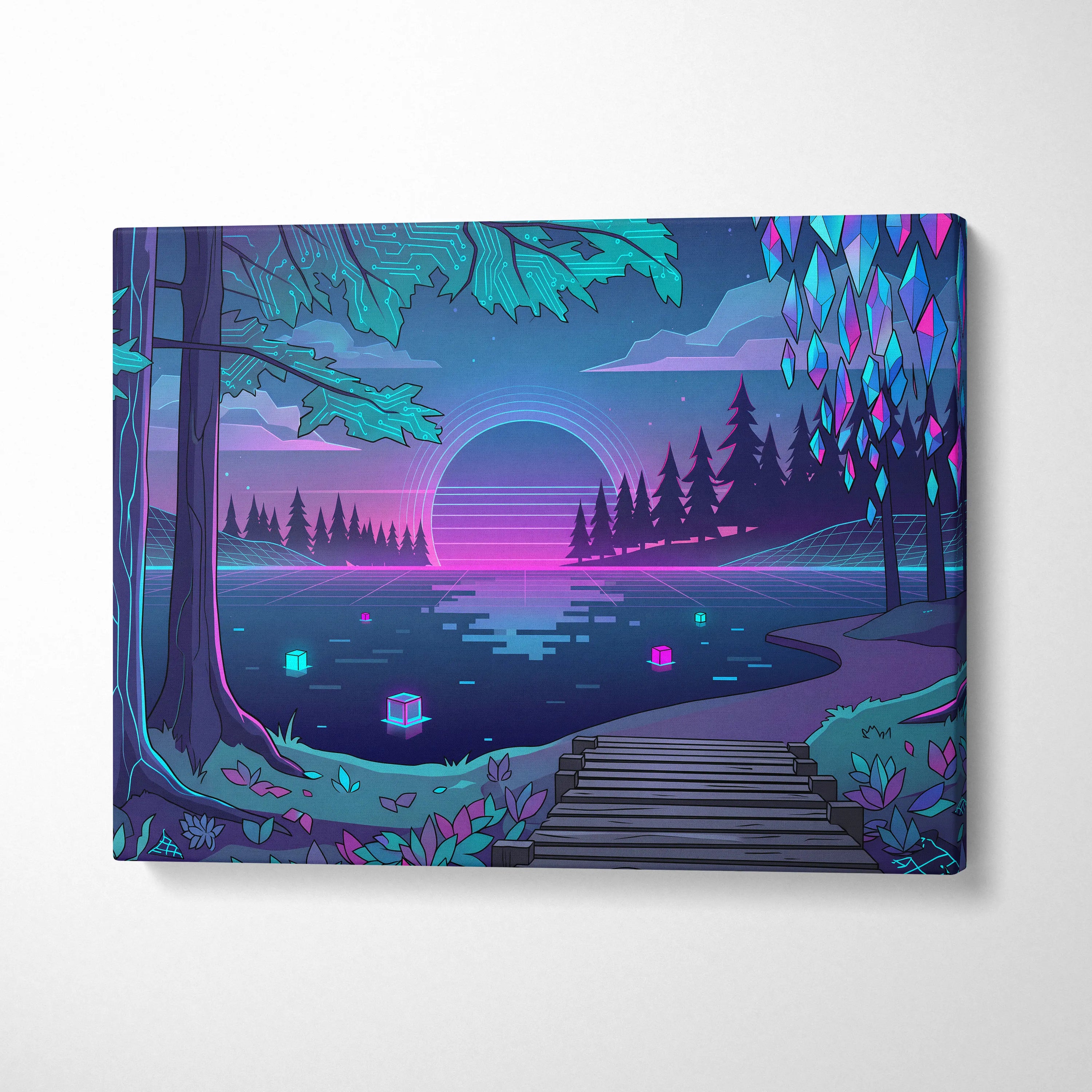 Vaporwave Neon Landscape Canvas - Vaporwave Landscape Neon Pink Living Room Decor Vaporwave Art Dream Neon Mood Canvas