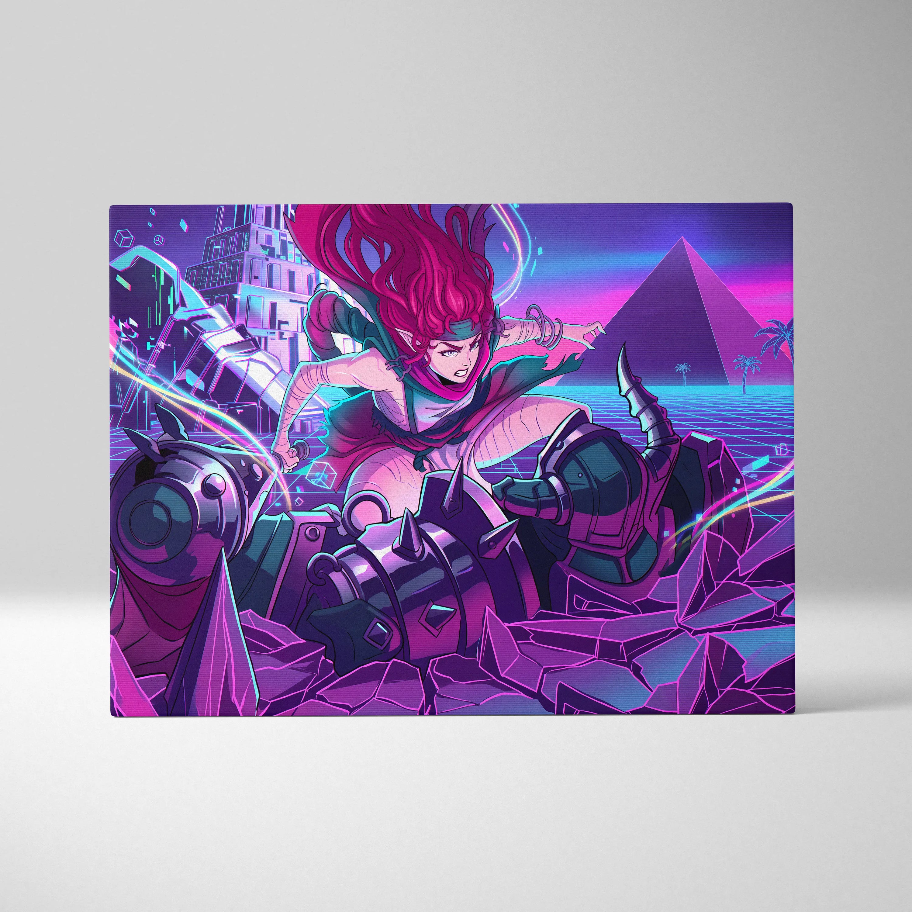 Vaporwave Neon Dreamscape Canvas - Neon Warrior Pink Purple Teal Room Vaporwave Moody Retro-Futurism Wall Art Canvas