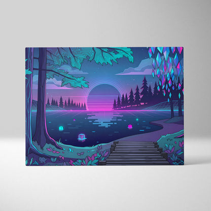 Vaporwave Neon Landscape Canvas - Vaporwave Landscape Neon Pink Living Room Decor Vaporwave Art Dream Neon Mood Canvas