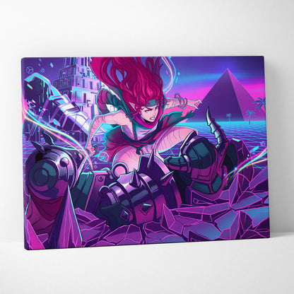 Vaporwave Neon Dreamscape Canvas - Neon Warrior Pink Purple Teal Room Vaporwave Moody Retro-Futurism Wall Art Canvas