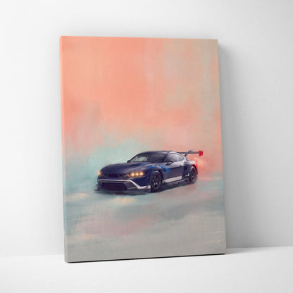 Ford Mustang GTD Inspired Automotive Wall Art, Track Racing Canvas Print for Living Room
