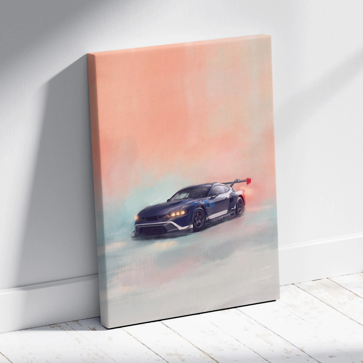 Ford Mustang GTD Inspired Automotive Wall Art, Track Racing Canvas Print for Living Room