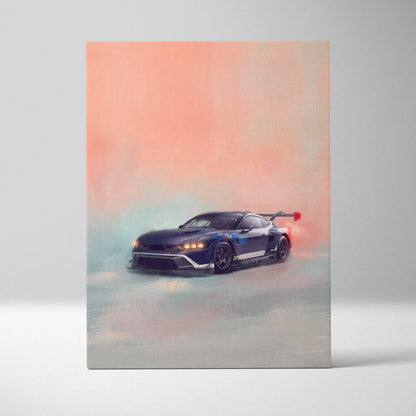 Ford Mustang GTD Inspired Automotive Wall Art, Track Racing Canvas Print for Living Room