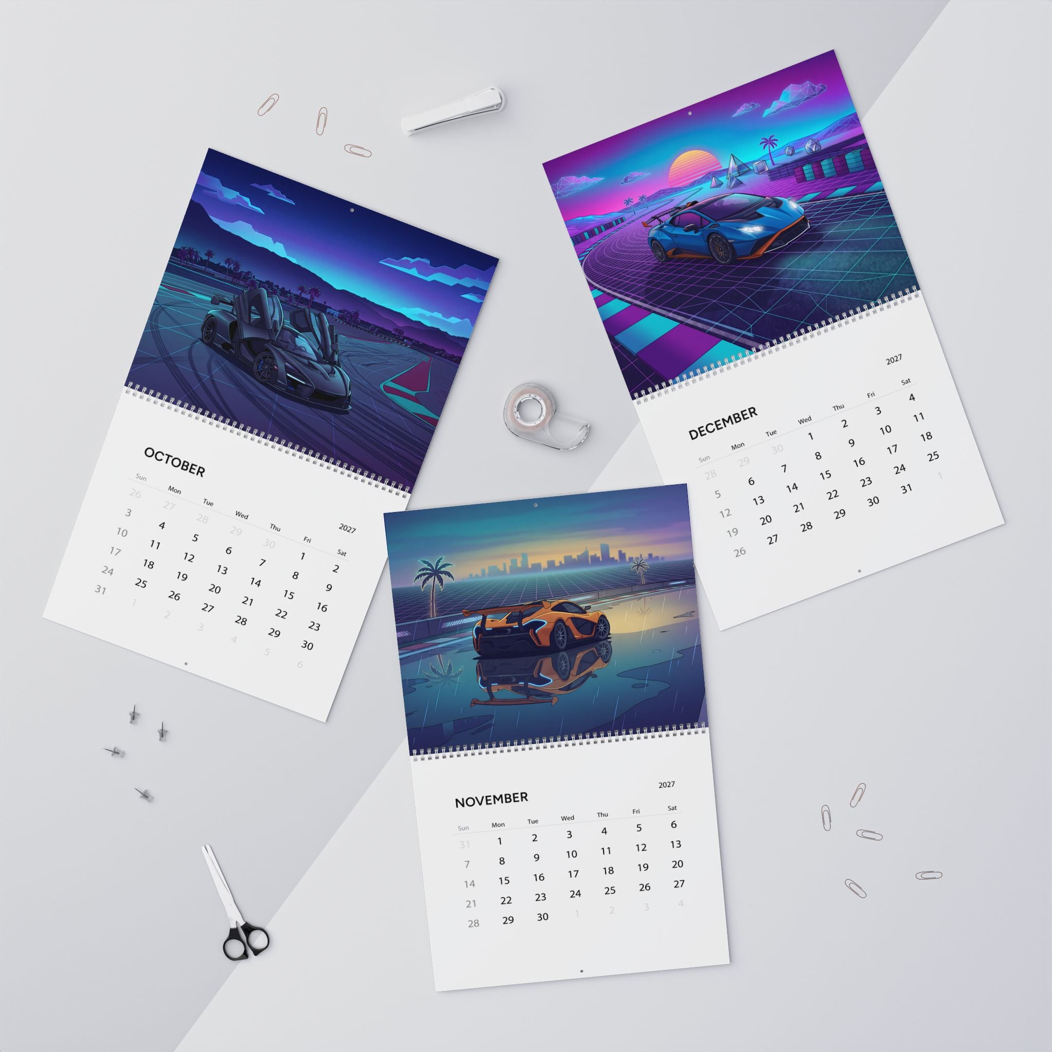 2027 Supercar Vaporwave Art Calendar – Luxury Sports Cars, Neon Nights & Retro Futuristic Artwork