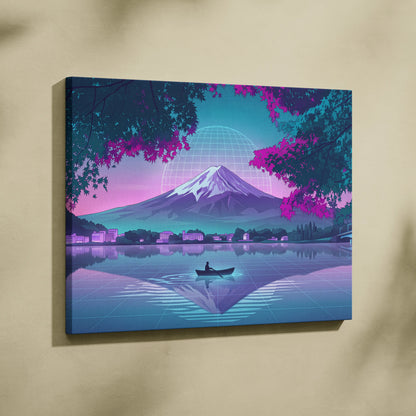 Neon Vaporwave Globe Canvas - Globe Landscape Neon Blues Living Room Retrofuturism Dreamy Vaporwave Mood Wall Art Canvas