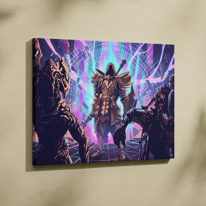 Vaporwave Neon Fantasy Canvas - Mythic Creature Neon Pink Cyan Home Vaporwave Electric Mood Wall Art Canvas