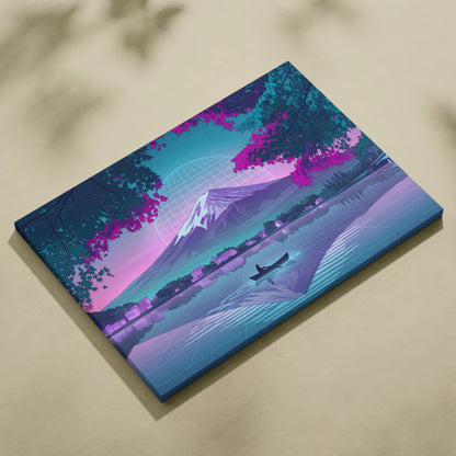 Neon Vaporwave Globe Canvas - Globe Landscape Neon Blues Living Room Retrofuturism Dreamy Vaporwave Mood Wall Art Canvas