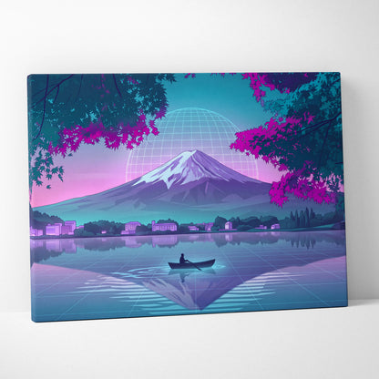 Neon Vaporwave Globe Canvas - Globe Landscape Neon Blues Living Room Retrofuturism Dreamy Vaporwave Mood Wall Art Canvas