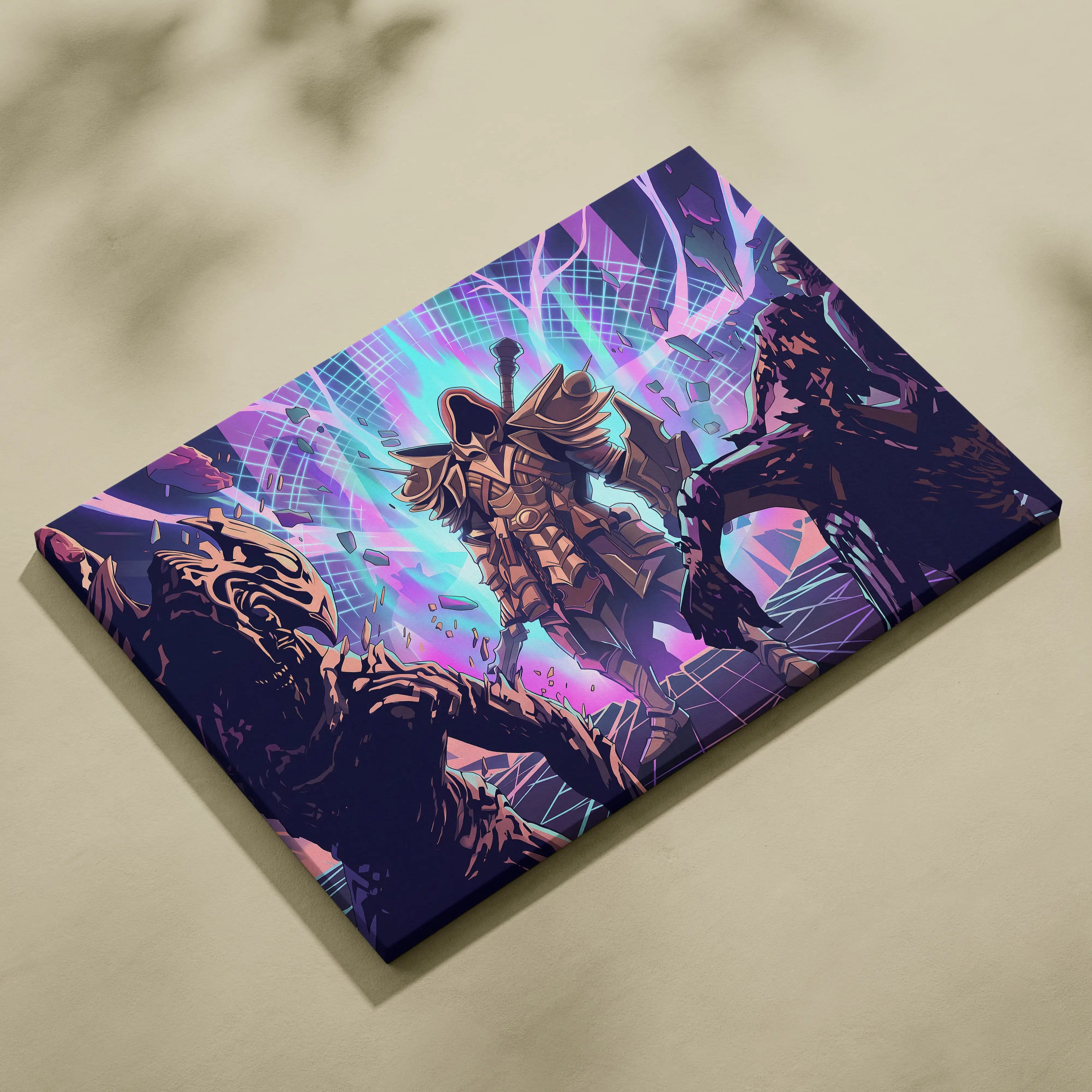 Vaporwave Neon Fantasy Canvas - Mythic Creature Neon Pink Cyan Home Vaporwave Electric Mood Wall Art Canvas