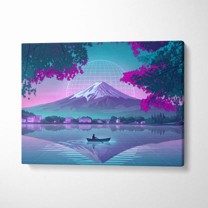 Neon Vaporwave Globe Canvas - Globe Landscape Neon Blues Living Room Retrofuturism Dreamy Vaporwave Mood Wall Art Canvas