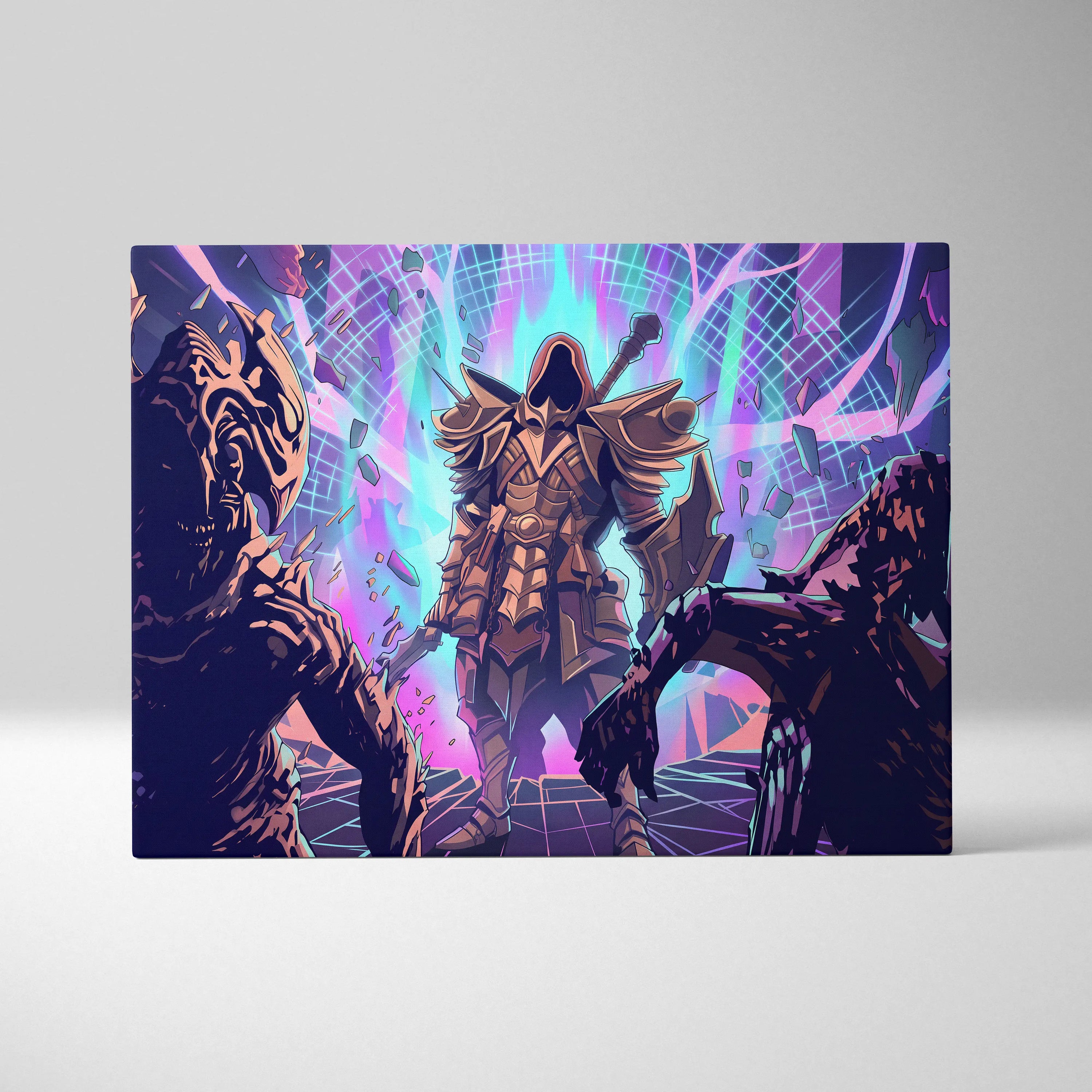Vaporwave Neon Fantasy Canvas - Mythic Creature Neon Pink Cyan Home Vaporwave Electric Mood Wall Art Canvas