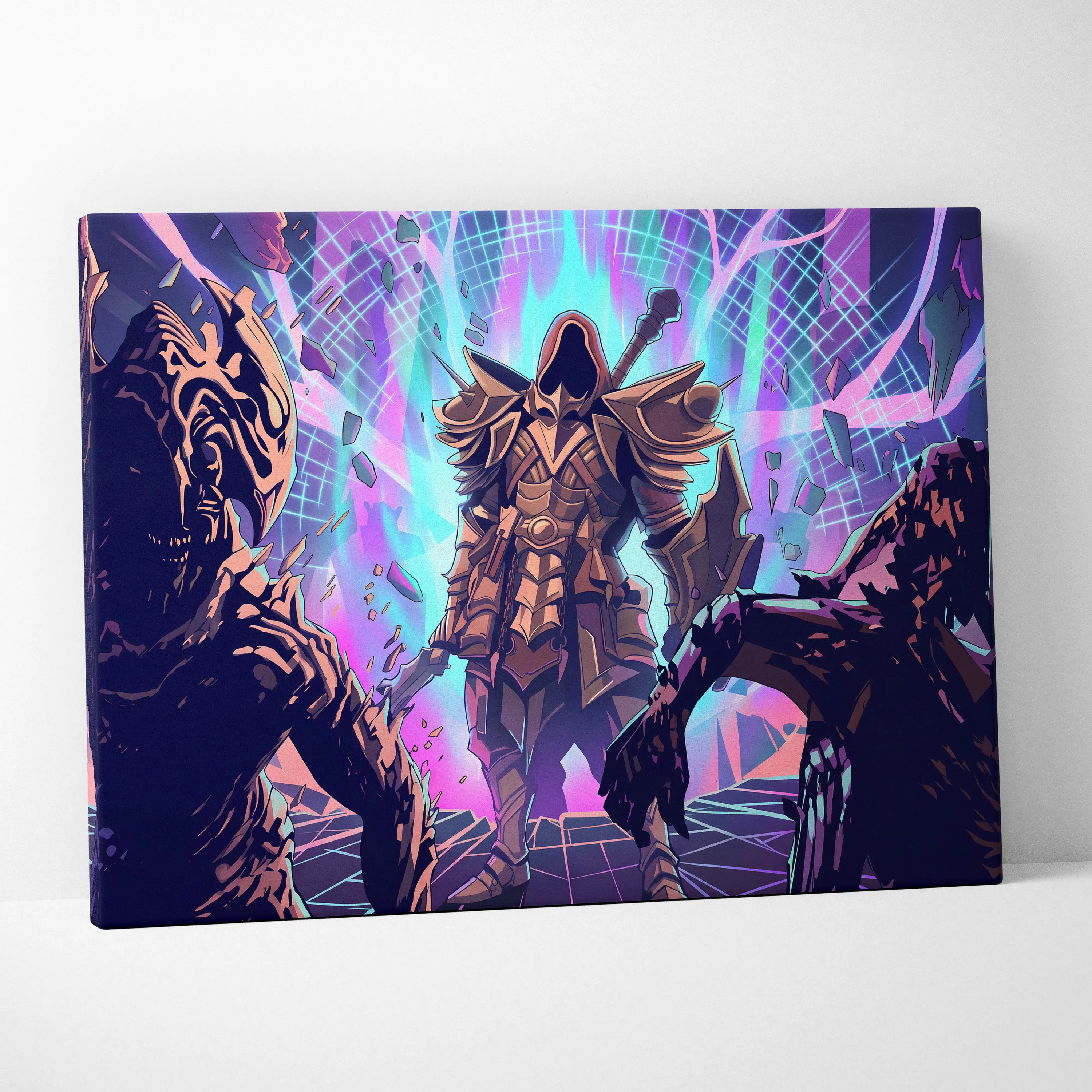 Vaporwave Neon Fantasy Canvas - Mythic Creature Neon Pink Cyan Home Vaporwave Electric Mood Wall Art Canvas