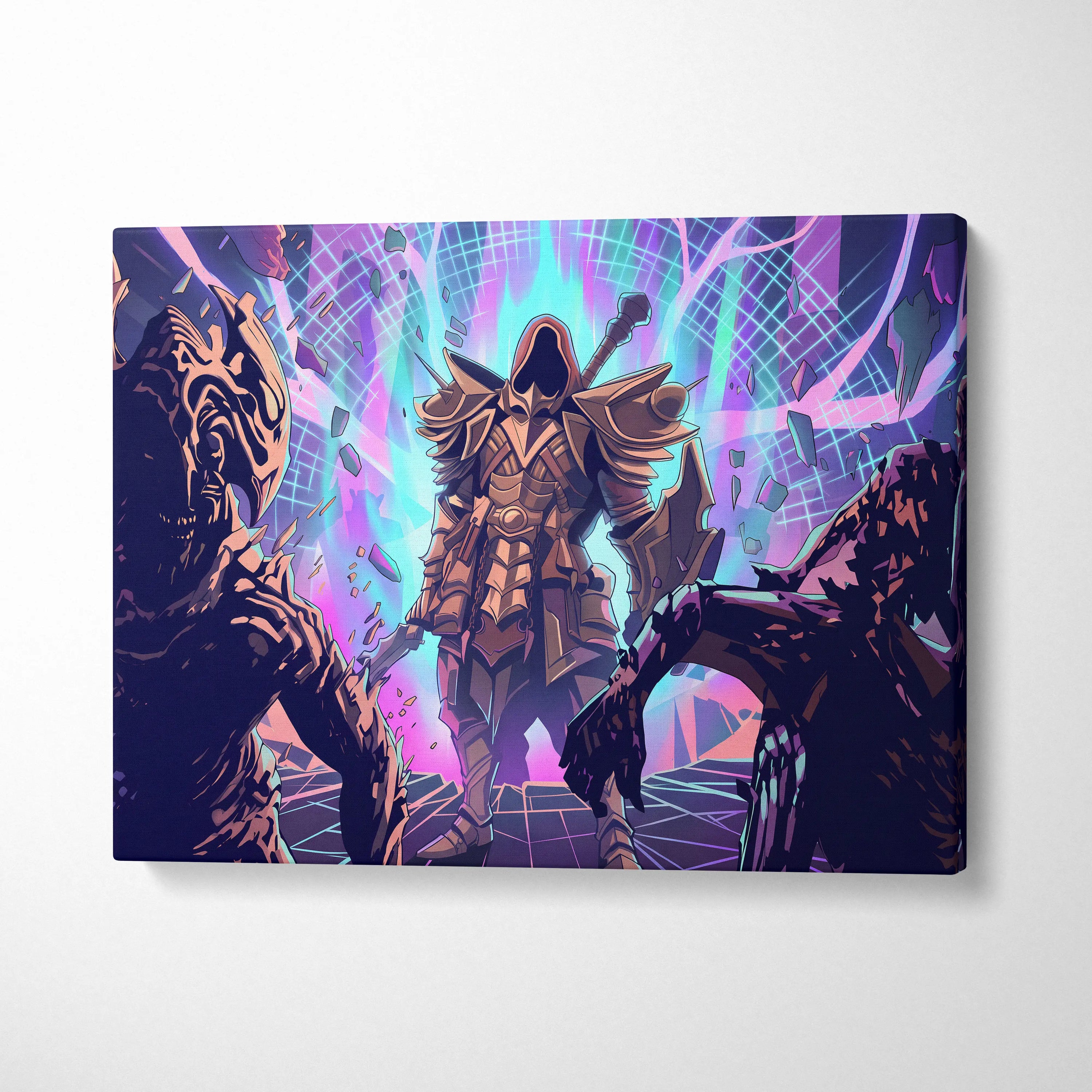 Vaporwave Neon Fantasy Canvas - Mythic Creature Neon Pink Cyan Home Vaporwave Electric Mood Wall Art Canvas