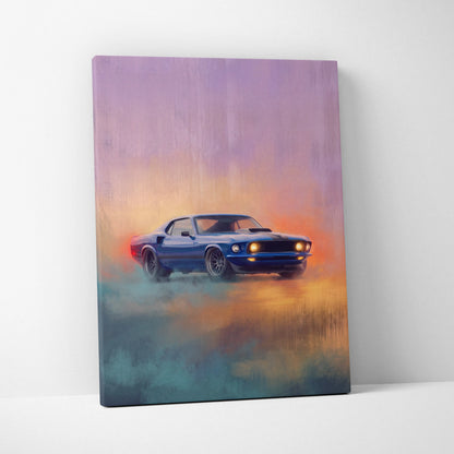 Ford Mustang Inspired Canvas Art, Classic Muscle Car Wall Painting for Garage Decor