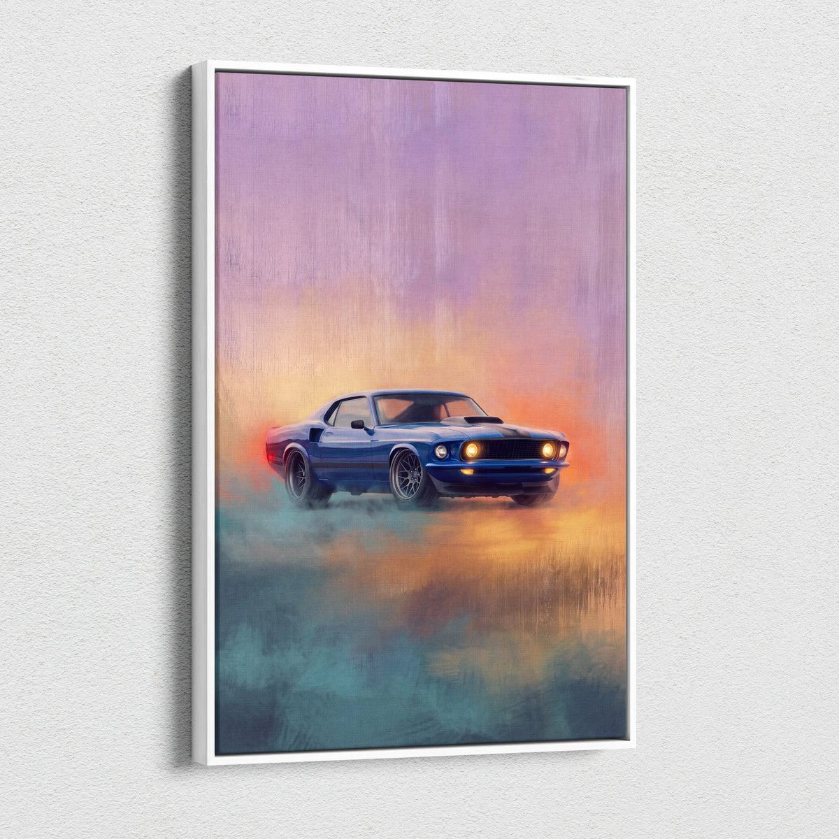 Ford Mustang Inspired Canvas Art, Classic Muscle Car Wall Painting for Garage Decor