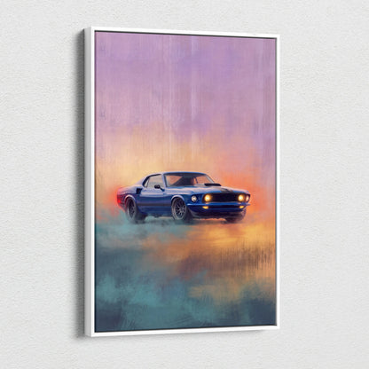 Ford Mustang Inspired Canvas Art, Classic Muscle Car Wall Painting for Garage Decor