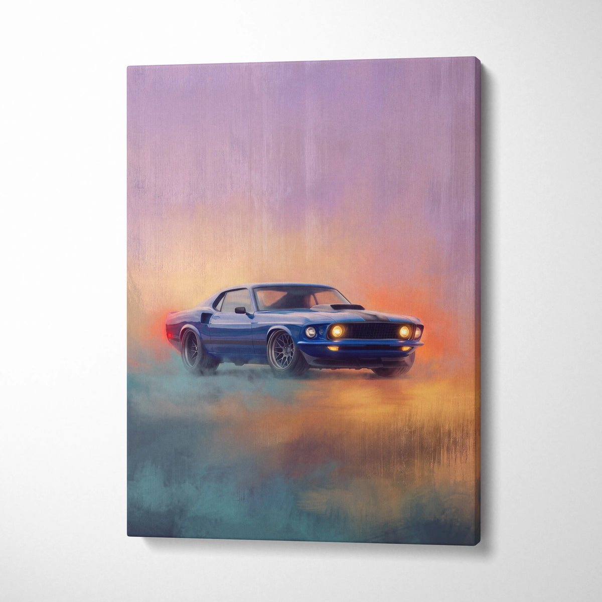 Ford Mustang Inspired Canvas Art, Classic Muscle Car Wall Painting for Garage Decor