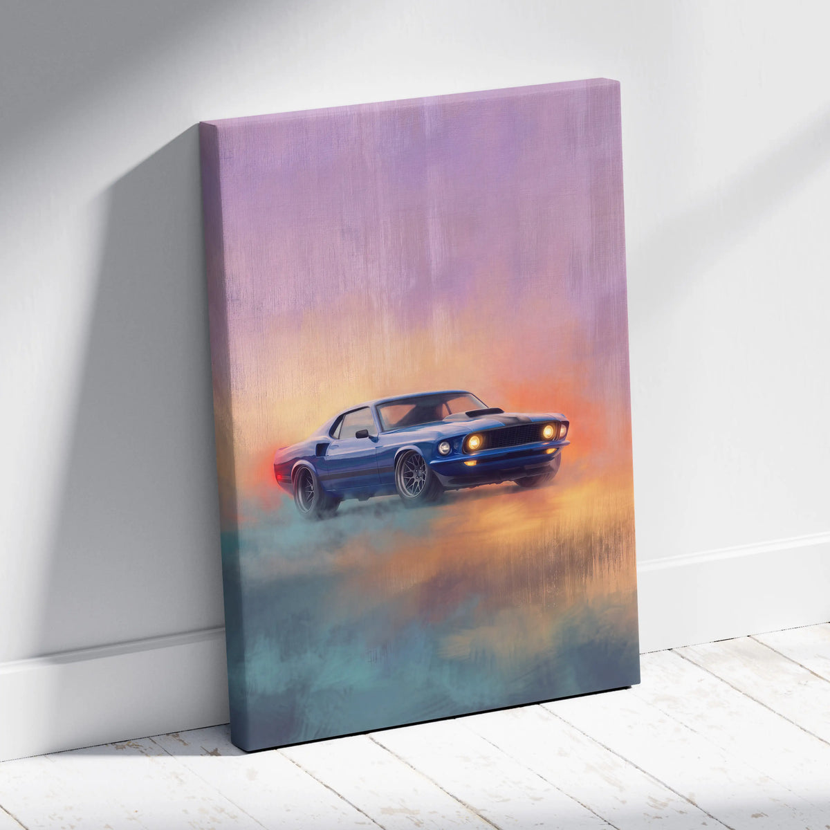 Ford Mustang Inspired Canvas Art, Classic Muscle Car Wall Painting for Garage Decor