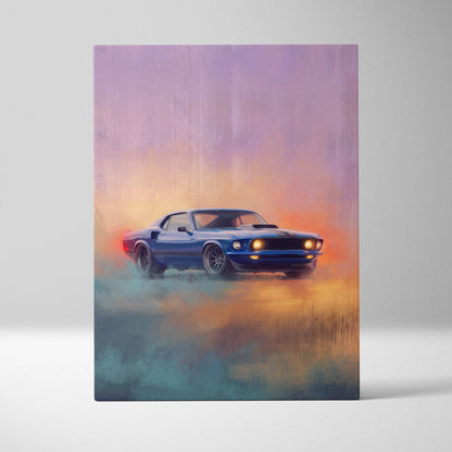 Ford Mustang Inspired Canvas Art, Classic Muscle Car Wall Painting for Garage Decor