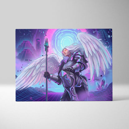 Vaporwave Neon Dream Canvas - Winged Valkyrie Neon Pink Blue Living Room Vaporwave Dreamy RetroFuturism Cyberpunk Canvas