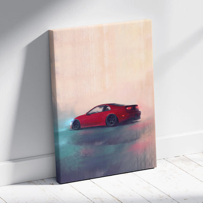 Nissan 300ZX inspired red sports vehicle canvas wall art for modern living room decor