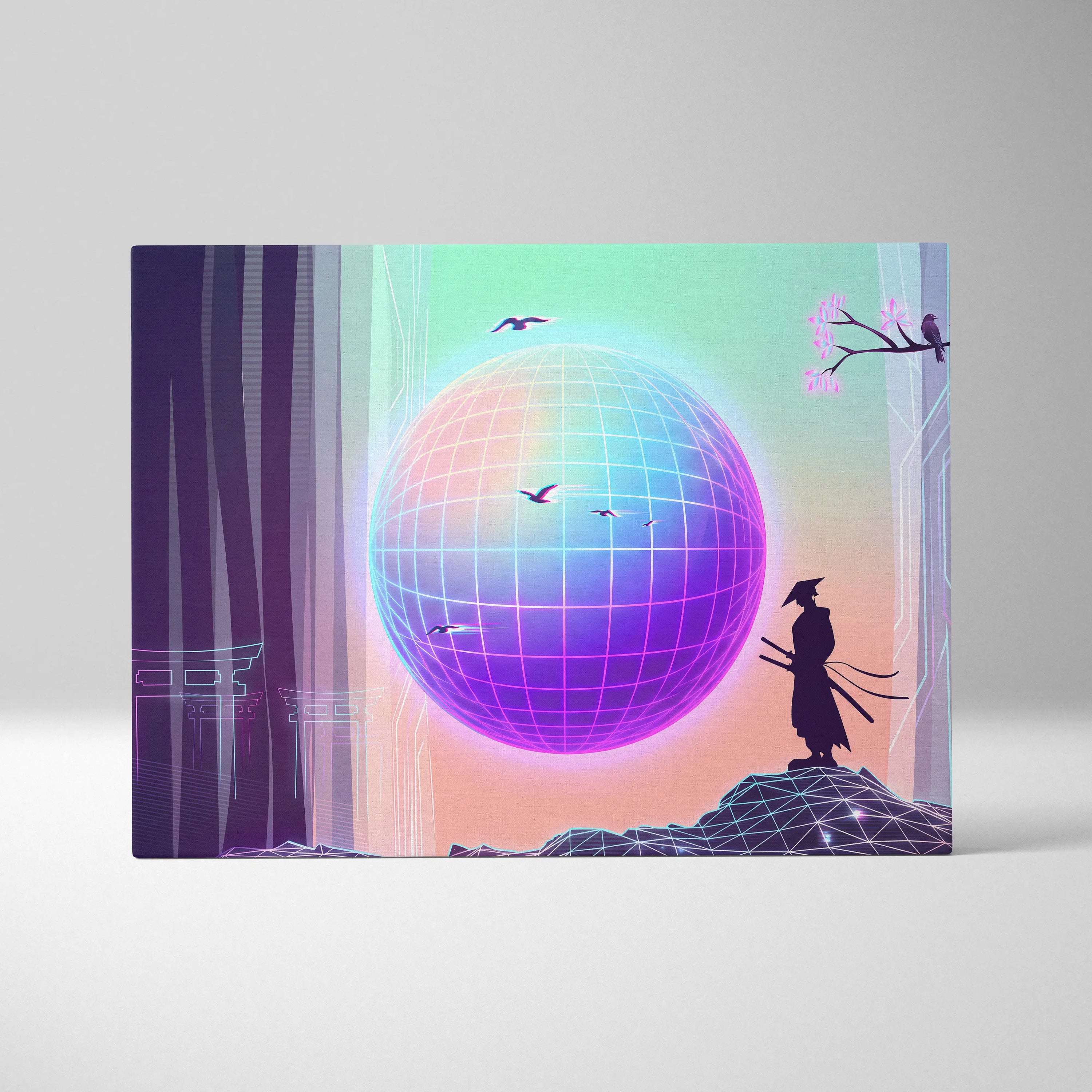 Neo Sakura Vaporwave Wall Art - Japan Landscape Neon Living Room Vaporwave Dreamy Neon Japanese Vaporwave Canvas Print