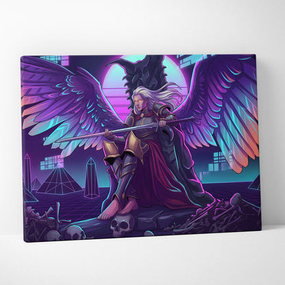 Vaporwave Wings Neon Canvas - Winged Hero Neon Living Room Vaporwave Mystical Neon Mood Retro Futurism Wall Art Canvas