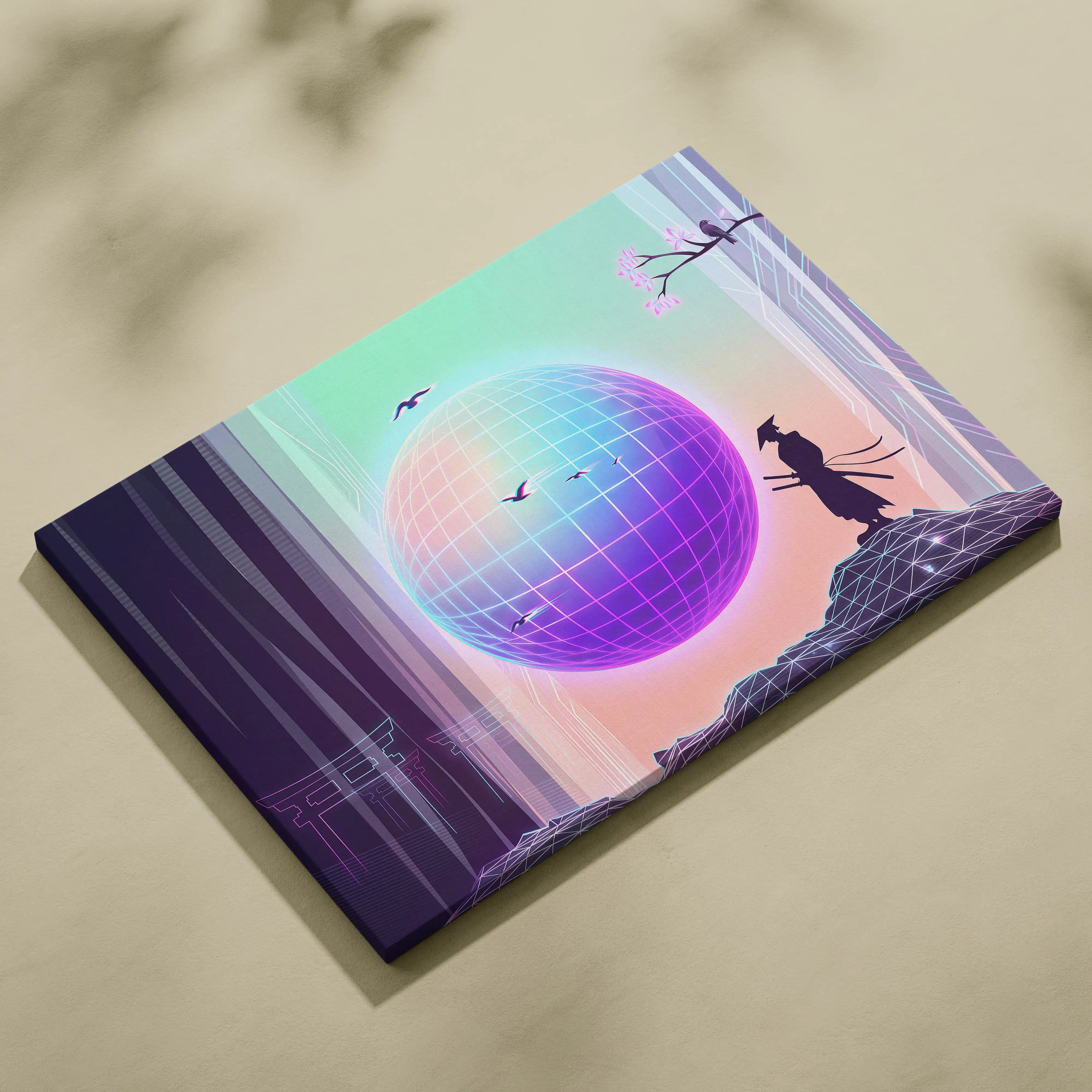 Neo Sakura Vaporwave Wall Art - Japan Landscape Neon Living Room Vaporwave Dreamy Neon Japanese Vaporwave Canvas Print