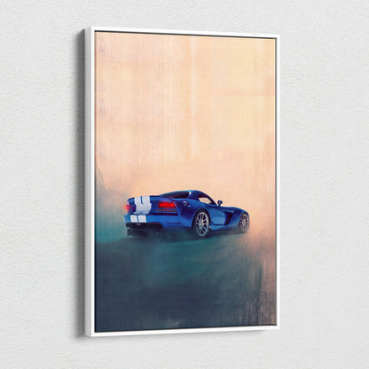 Dodge Viper Inspired Automotive Canvas Print, Blue Supercar Wall Decor