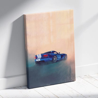 Dodge Viper Inspired Automotive Canvas Print, Blue Supercar Wall Decor