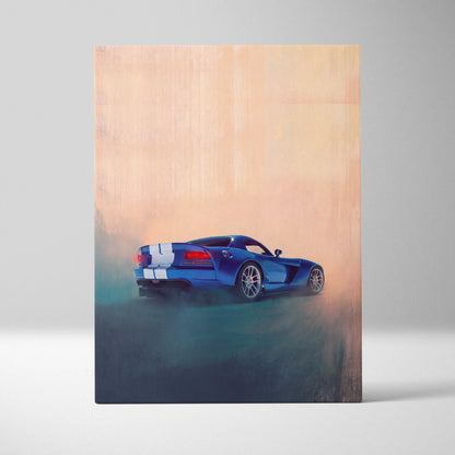 Dodge Viper Inspired Automotive Canvas Print, Blue Supercar Wall Decor
