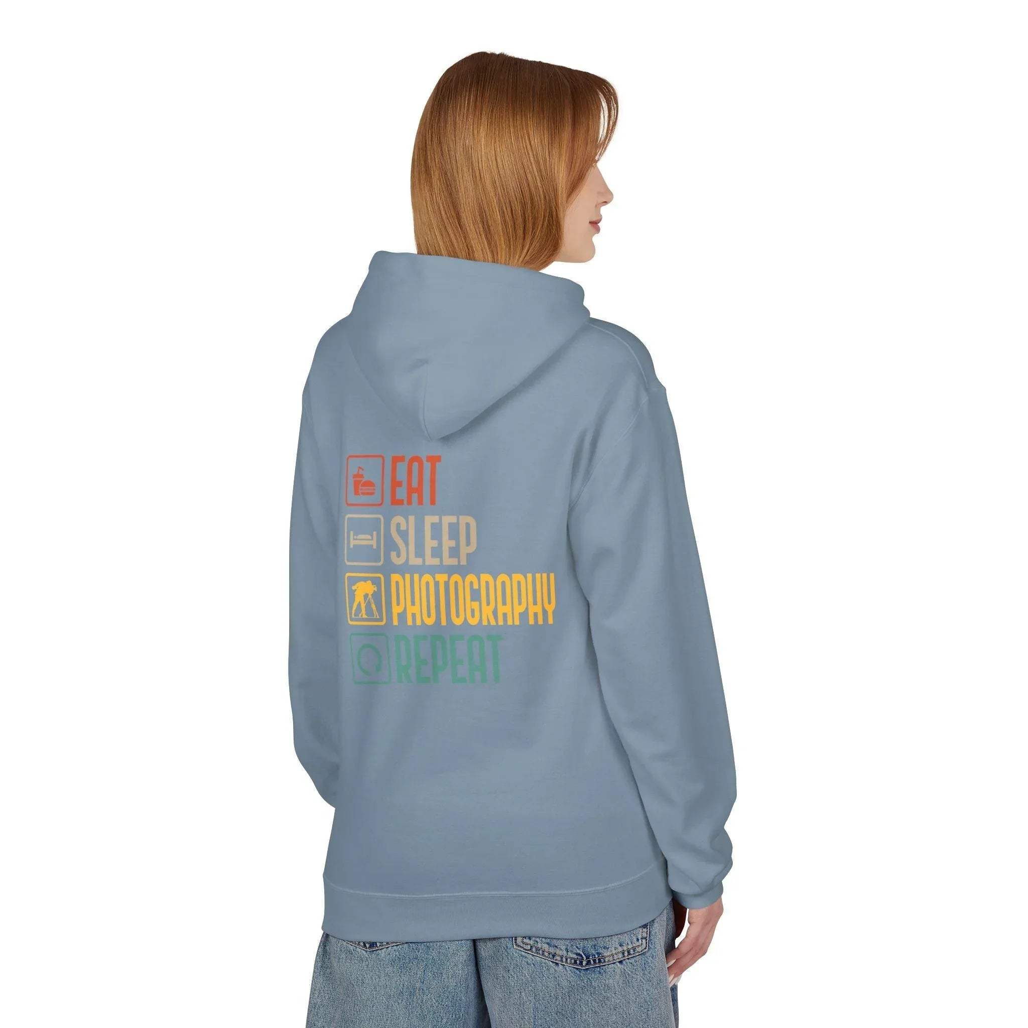 Cozy Photography Lover's Fleece Hoodie: "Eat, Sleep, Capture, Repeat"