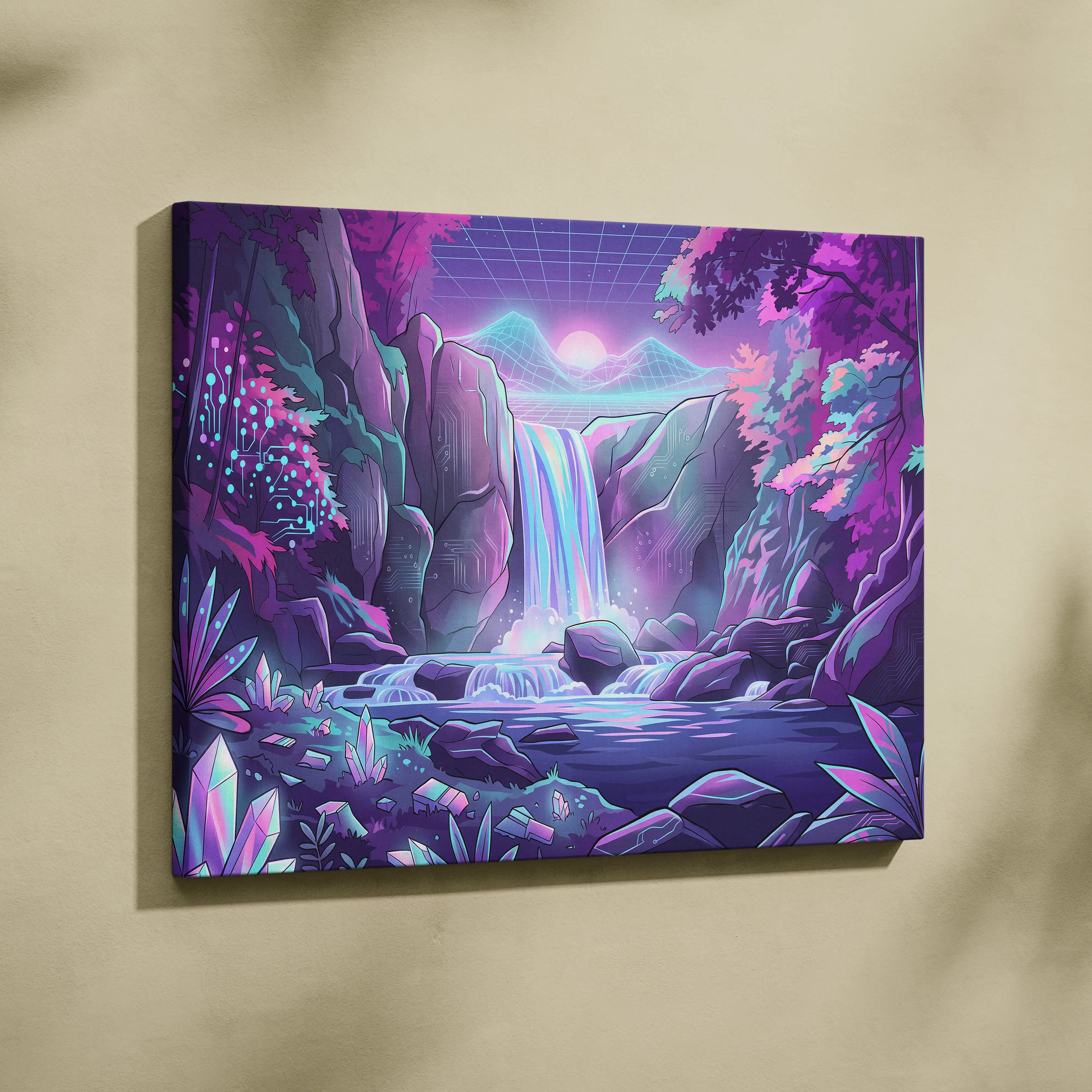 Neon Vaporwave Dreamscape Canvas - Vaporwave Landscape Neon Pink Blue Living Room Dreamy Mood Wall Art Canvas Print