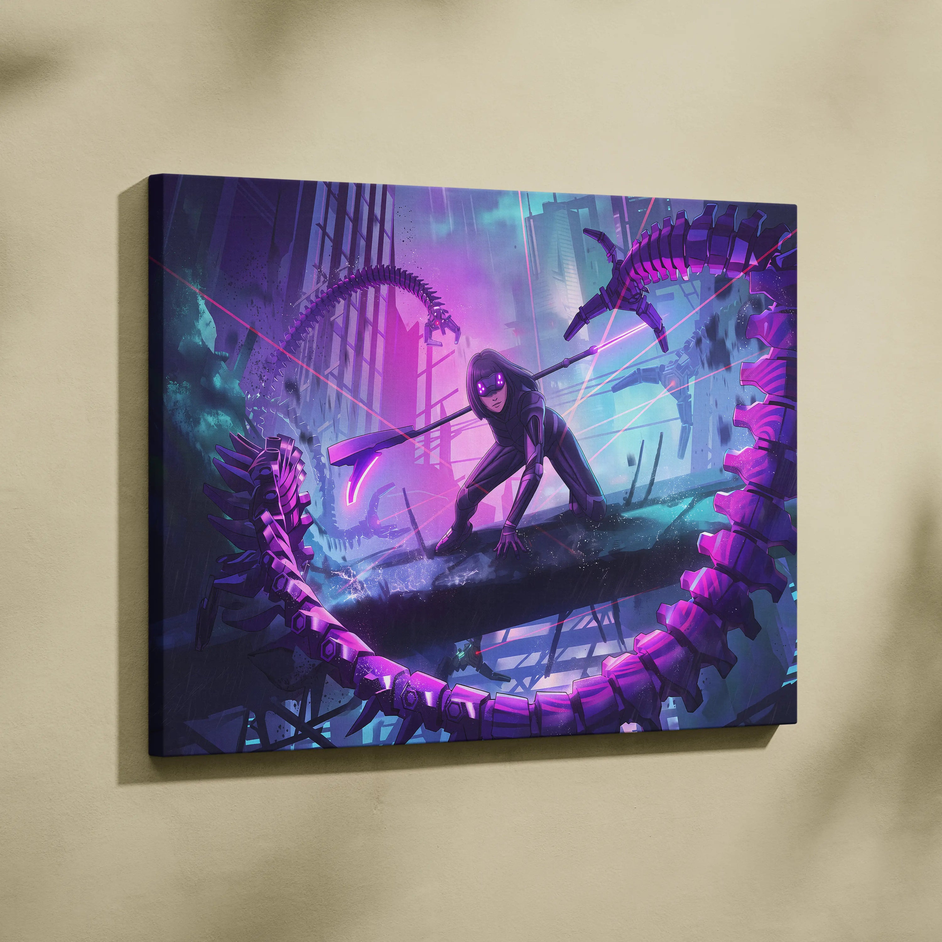Vaporwave Neon Fantasy Canvas - Vaporwave Scene Purple Neon Living Room Dreamy Atmosphere Cyberpunk Wall Art Canvas
