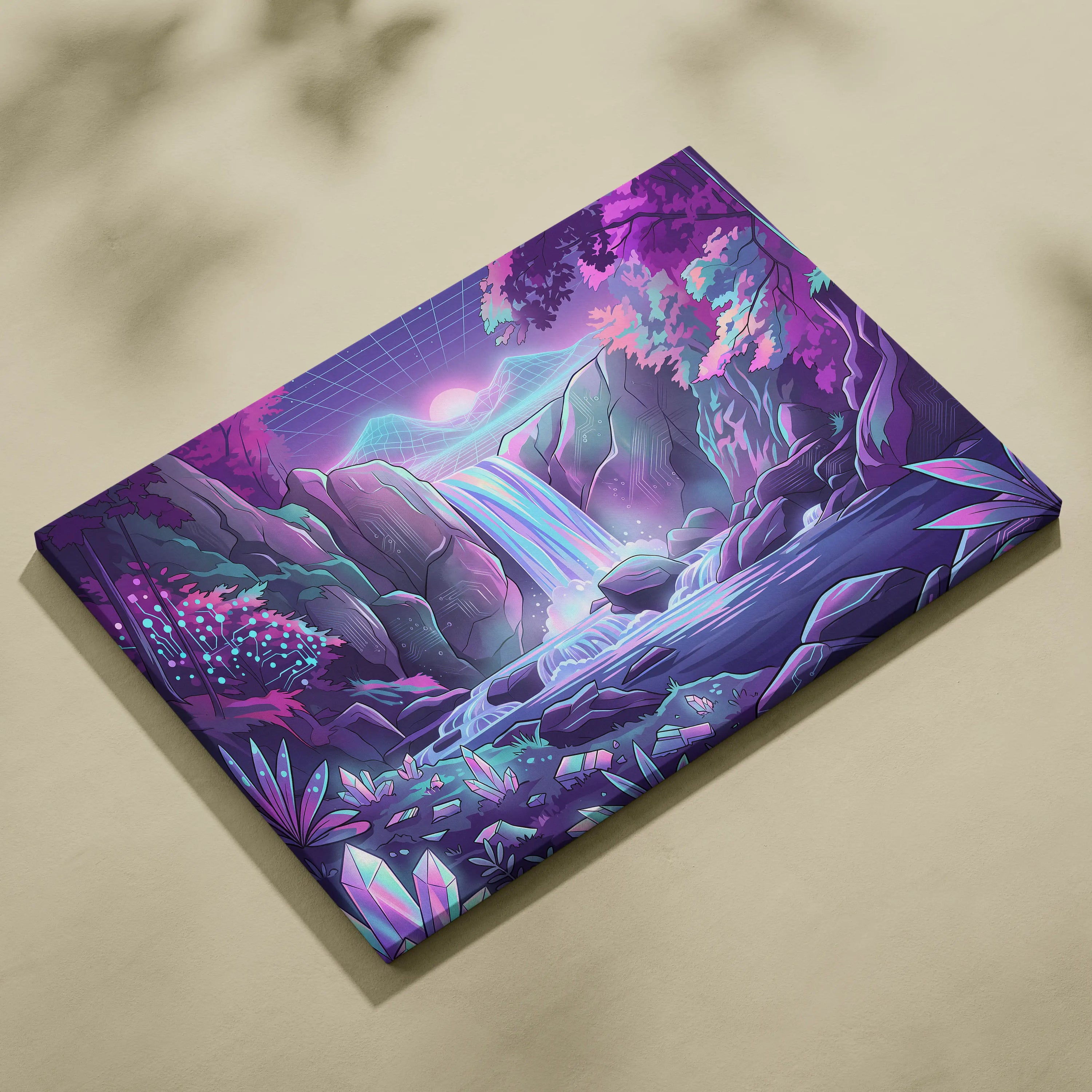 Neon Vaporwave Dreamscape Canvas - Vaporwave Landscape Neon Pink Blue Living Room Dreamy Mood Wall Art Canvas Print