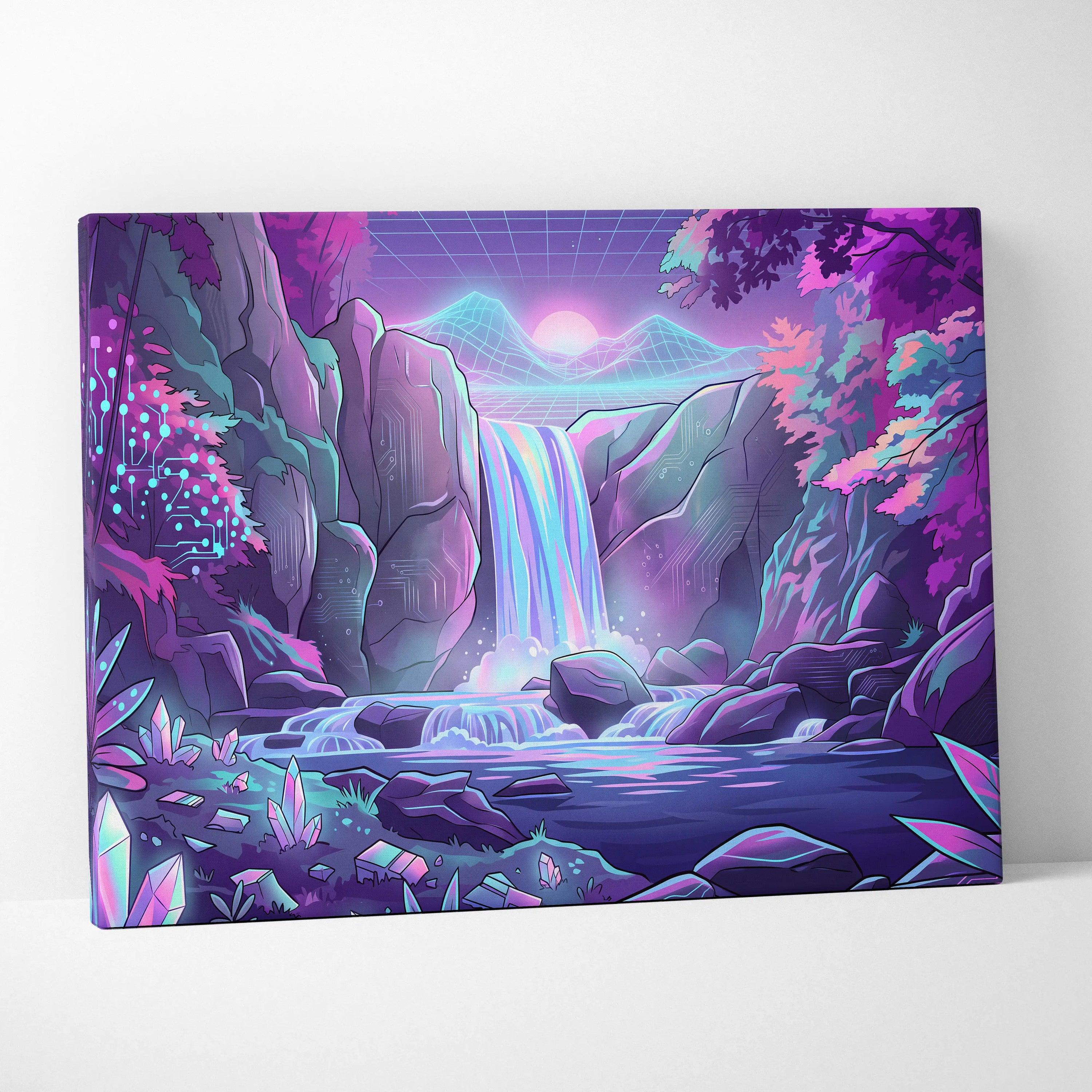 Neon Vaporwave Dreamscape Canvas - Vaporwave Landscape Neon Pink Blue Living Room Dreamy Mood Wall Art Canvas Print