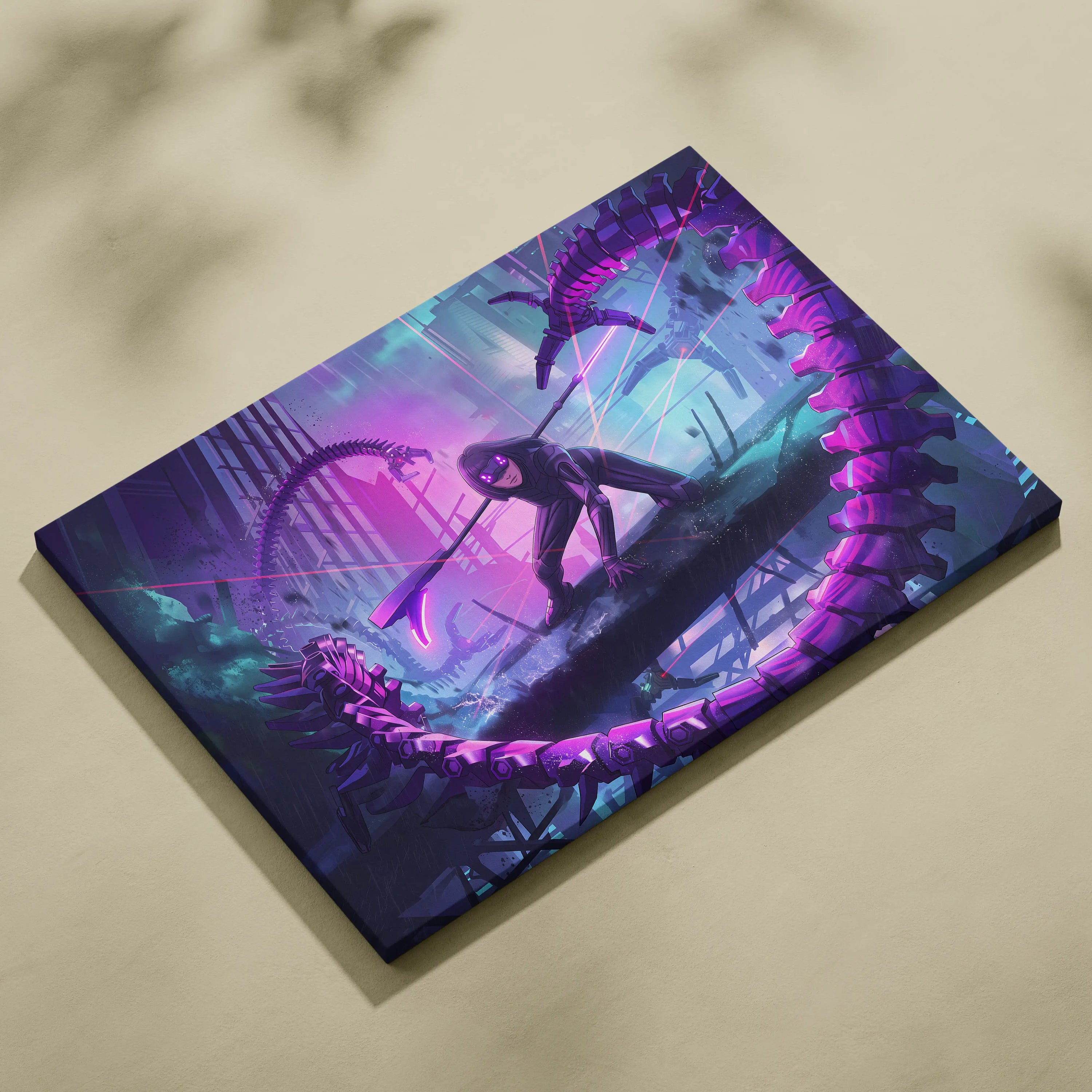 Vaporwave Neon Fantasy Canvas - Vaporwave Scene Purple Neon Living Room Dreamy Atmosphere Cyberpunk Wall Art Canvas