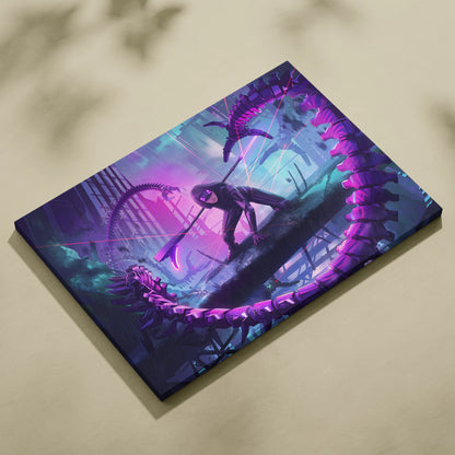 Vaporwave Neon Fantasy Canvas - Vaporwave Scene Purple Neon Living Room Dreamy Atmosphere Cyberpunk Wall Art Canvas