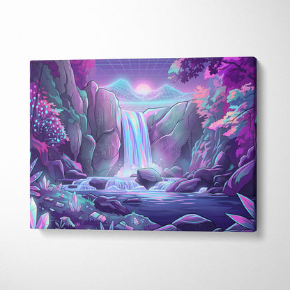 Neon Vaporwave Dreamscape Canvas - Vaporwave Landscape Neon Pink Blue Living Room Dreamy Mood Wall Art Canvas Print
