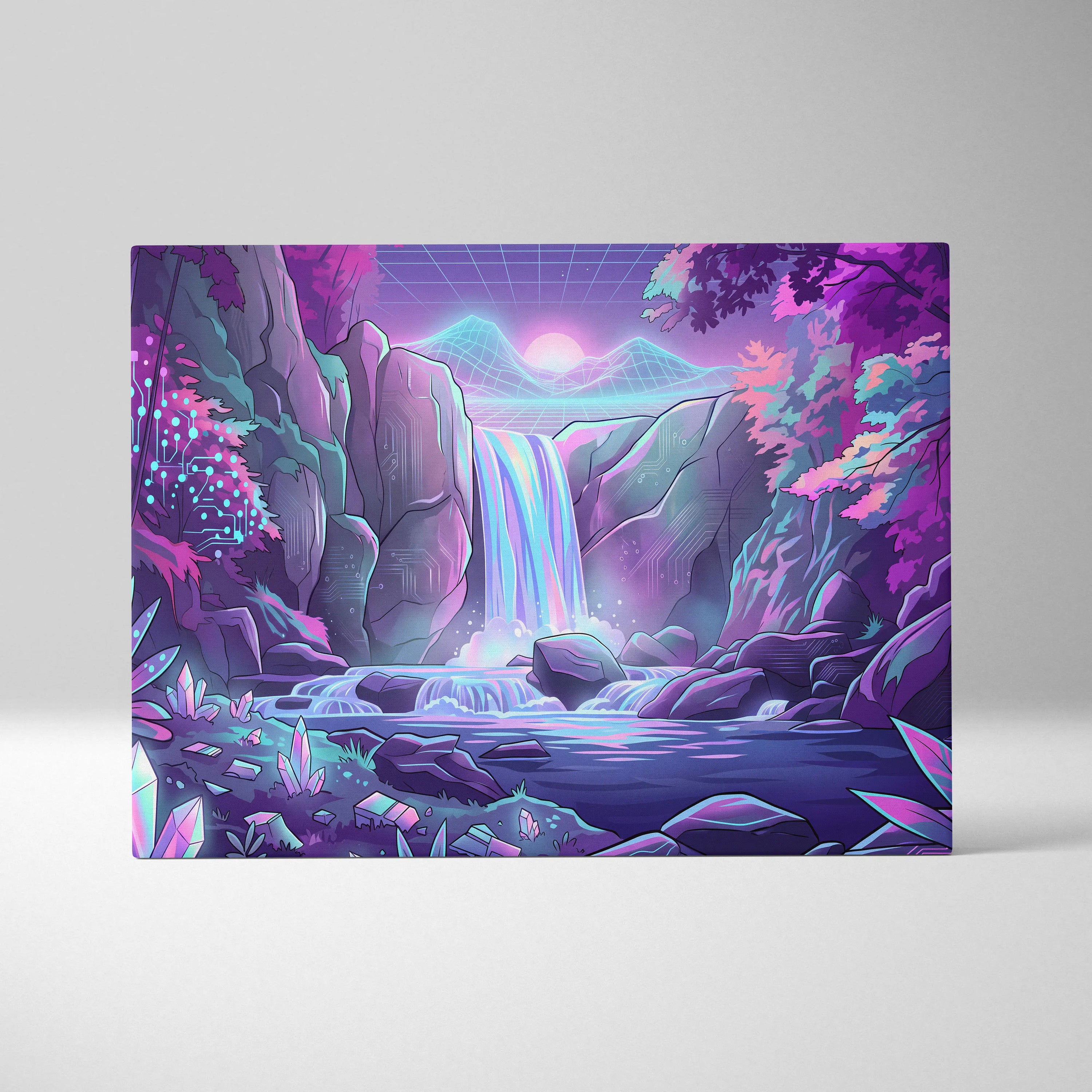 Neon Vaporwave Dreamscape Canvas - Vaporwave Landscape Neon Pink Blue Living Room Dreamy Mood Wall Art Canvas Print