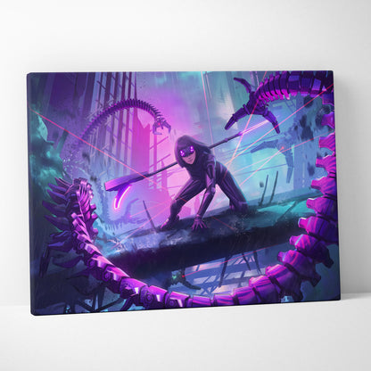 Vaporwave Neon Fantasy Canvas - Vaporwave Scene Purple Neon Living Room Dreamy Atmosphere Cyberpunk Wall Art Canvas