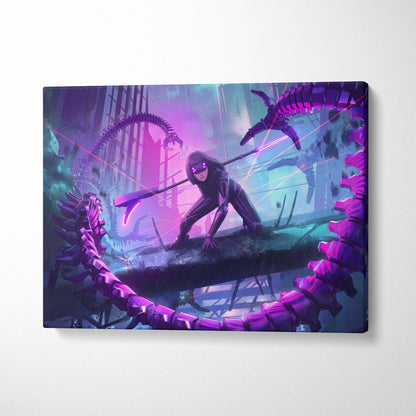 Vaporwave Neon Fantasy Canvas - Vaporwave Scene Purple Neon Living Room Dreamy Atmosphere Cyberpunk Wall Art Canvas