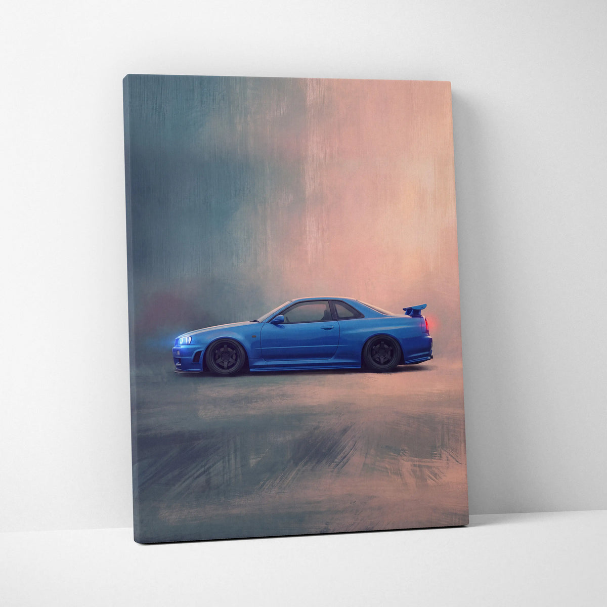 Nissan Skyline GT-R R34 Inspired Automotive Wall Art - Blue JDM Sports Car Painting for Home Decor