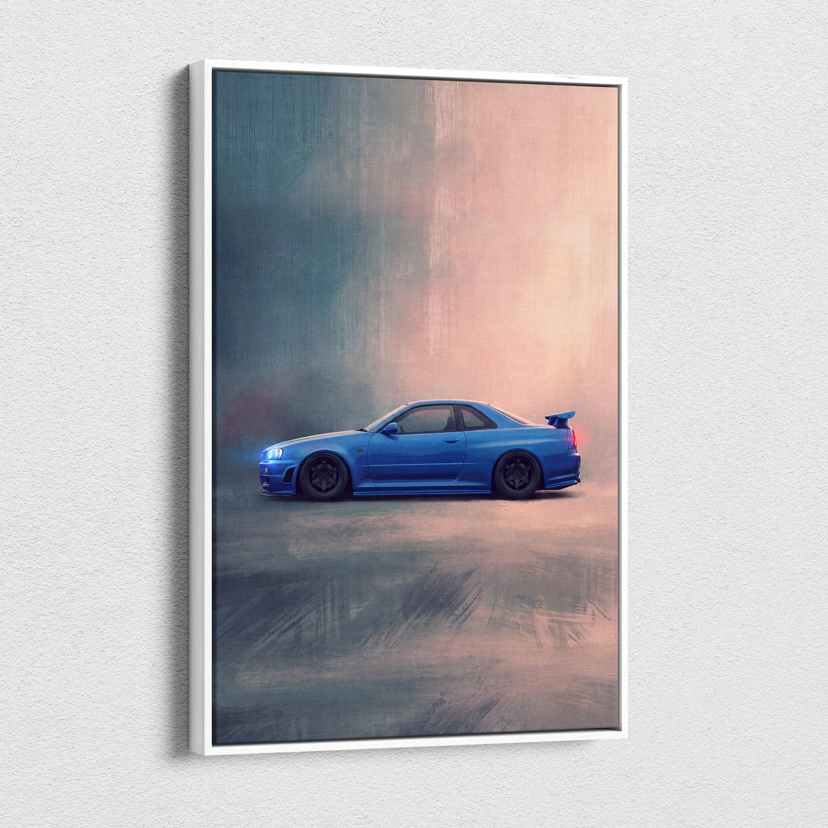 Nissan Skyline GT-R R34 Inspired Automotive Wall Art - Blue JDM Sports Car Painting for Home Decor