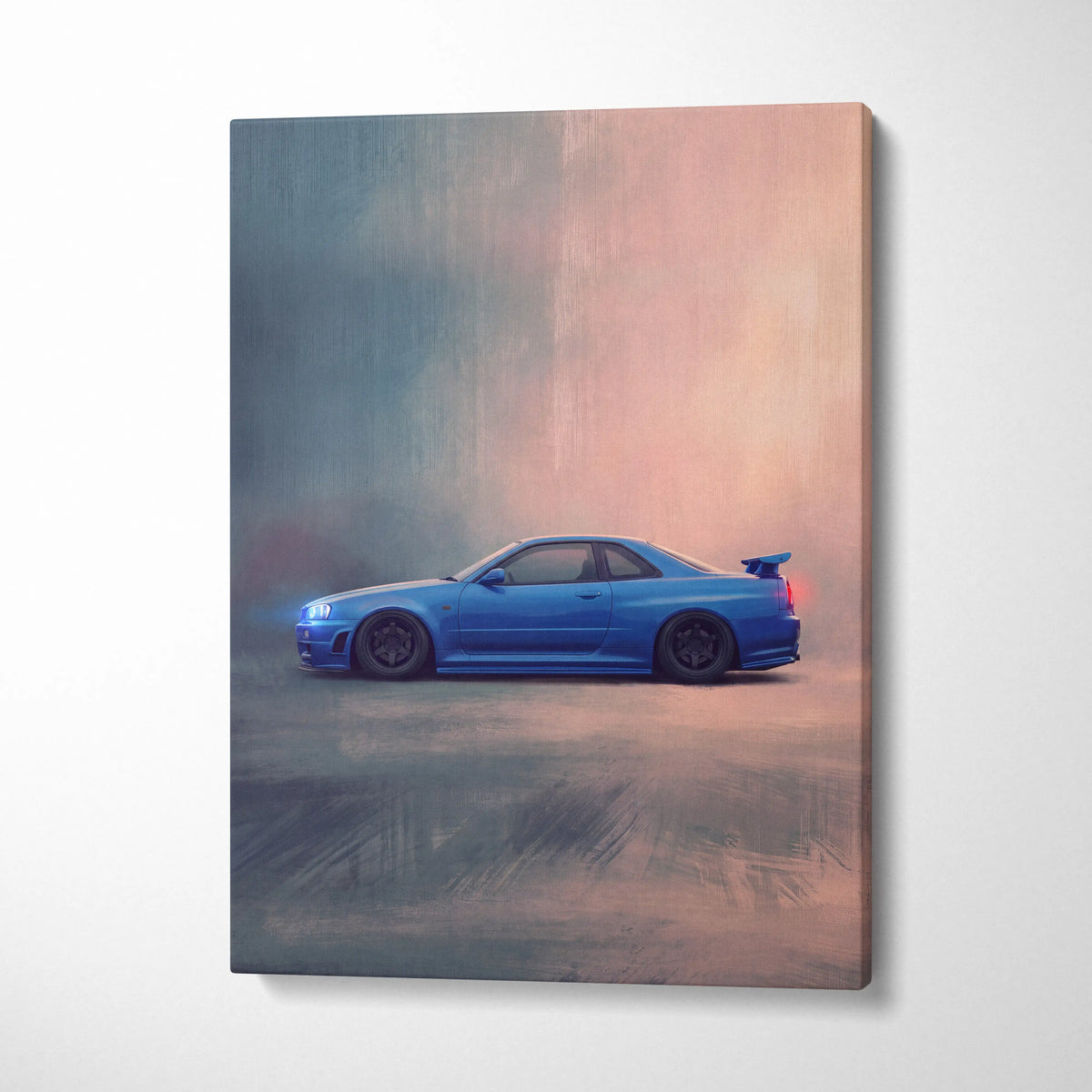 Nissan Skyline GT-R R34 Inspired Automotive Wall Art - Blue JDM Sports Car Painting for Home Decor