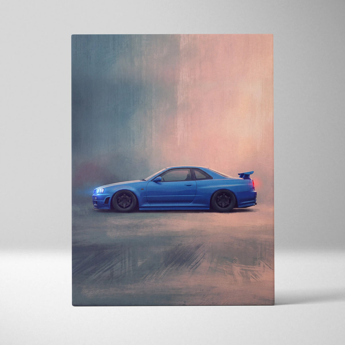 Nissan Skyline GT-R R34 Inspired Automotive Wall Art - Blue JDM Sports Car Painting for Home Decor