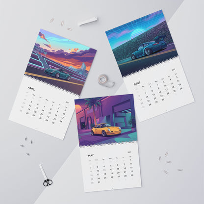 2027 Classic Porsche Inspired Vaporwave Wall Calendar – Retro Sports Car Neon Artwork Collection