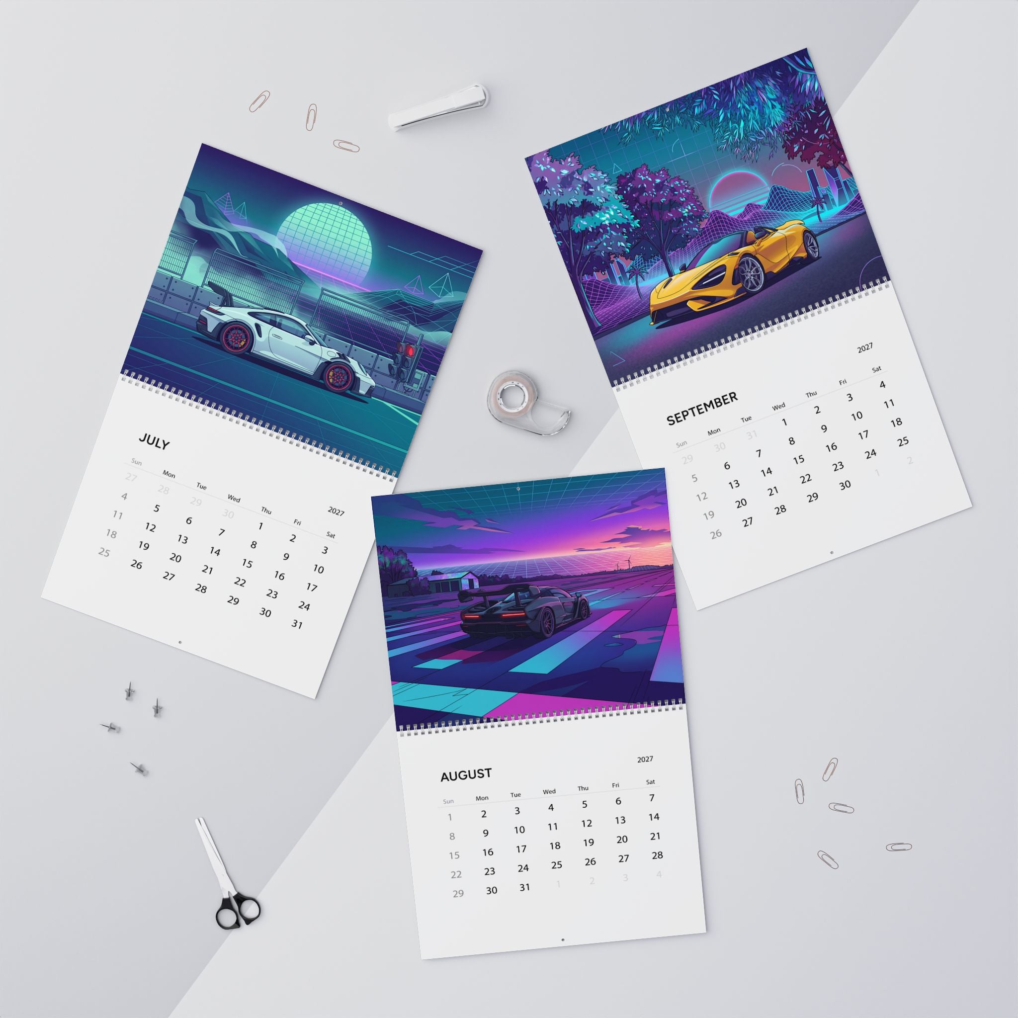 2027 Supercar Artwork Calendar – Vaporwave Inspired Exotic Cars & Retro Neon Designs