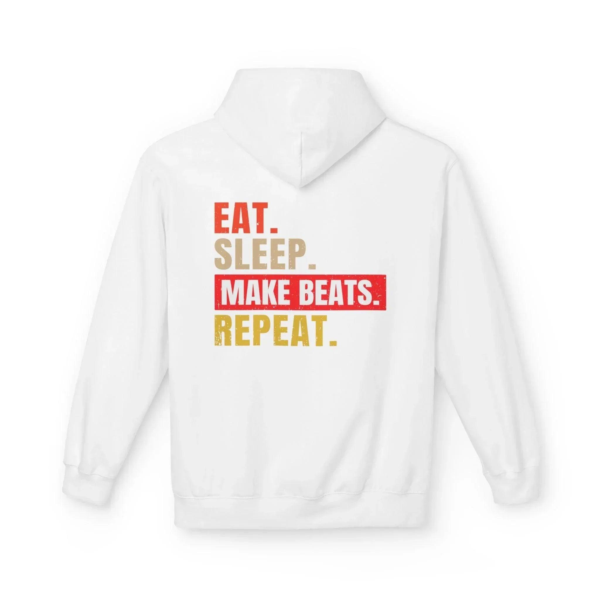 Cozy Music Producer Hoodie: 'Eat. Sleep. Make Beats. Repeat' Fleece Design