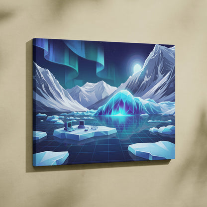 Vaporwave Neon Nightscape Canvas - Vaporwave Landscape Neon Blues Pinks Living Room Decor Dreamy Mood Synthwave Decor